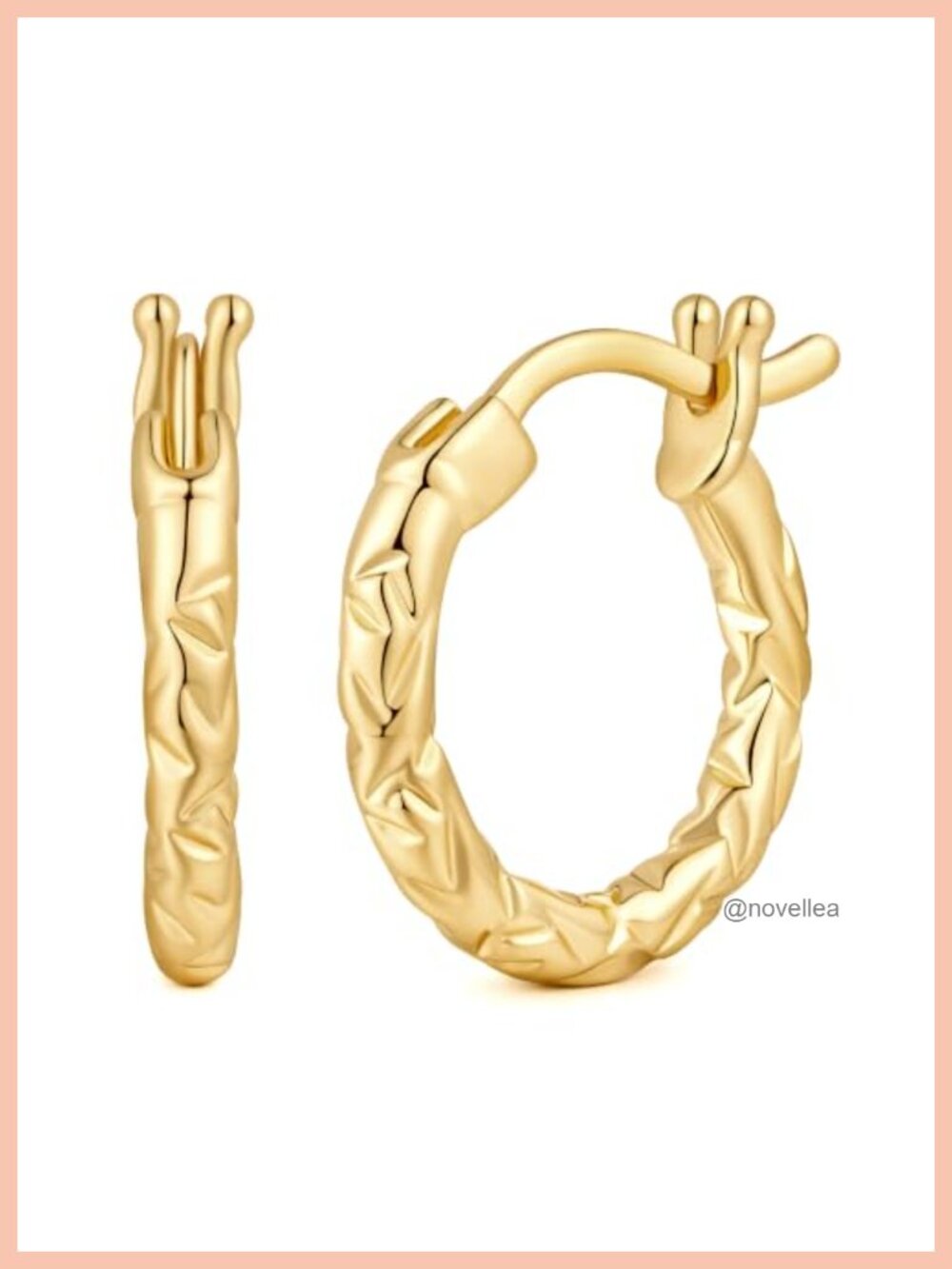 14K Gold Plated Small Hoop Earrings for Women - Irregular Texture Vintage Style